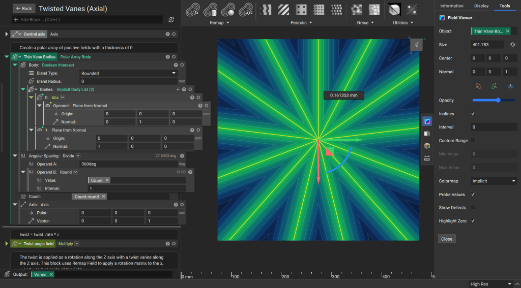Field viewer showing a polar array of infinitely thin fields.